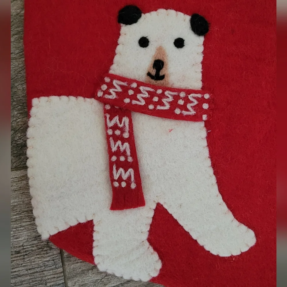 Handcrafted 100% Felted Wool POLAR BEAR Christmas Stockings Nepal West Elm Red